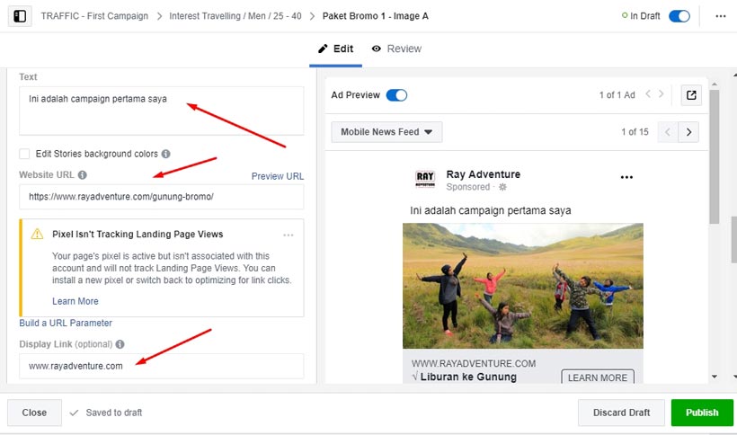 Cara beriklan di Facebook : Pengaturan tampilan iklan